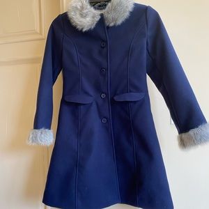Janie and Jack navy blue coat with faux fur trim